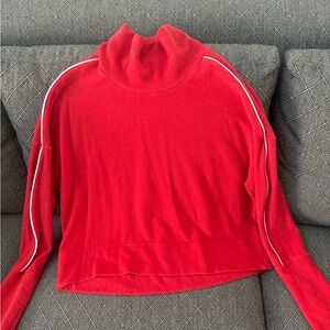 Women’s red DSG fleece mock turtleneck with white pinstripe